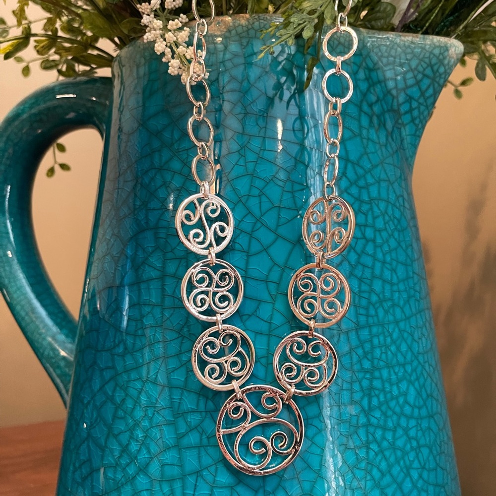 Silver Hammered Medallion Statement Necklace